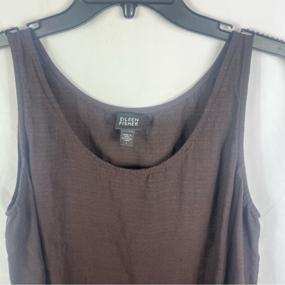 Eileen Fisher Brown Linen Blend Sleeveless Maxi Dress - Picture 3 of 7